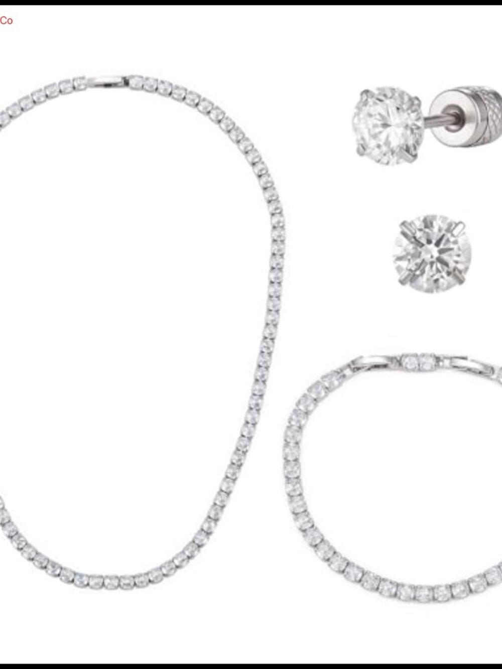 4mm CZ Tennis Necklace Bracelet Earrings Set 3 pcs Silver Plated Wedding